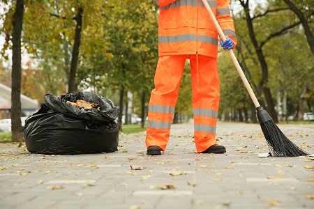 Street cleaning in autumn