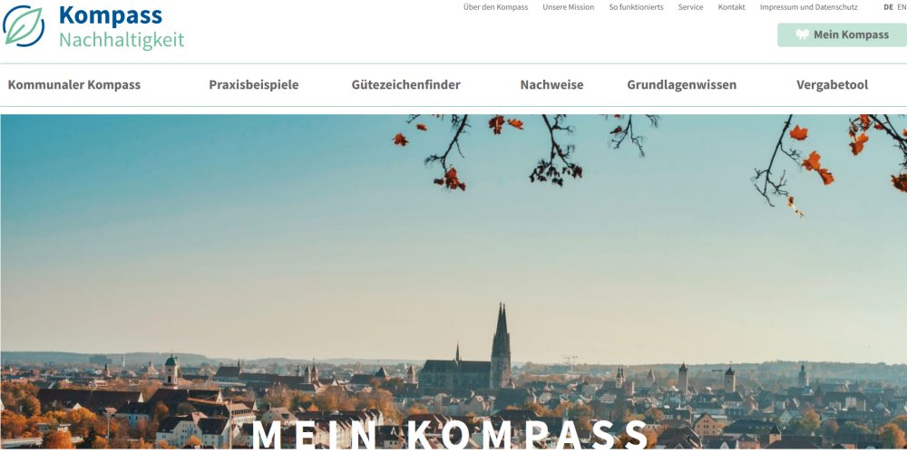Screenshot der Webseite 'Kompass Nachhaltigkeit' - Mein Kompass